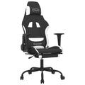 vidaXL Fabric Gaming Chair with Massage Function, Adjustable Backrest and Footrest, Black and White, Modern Style, Lightweight and Durable Material