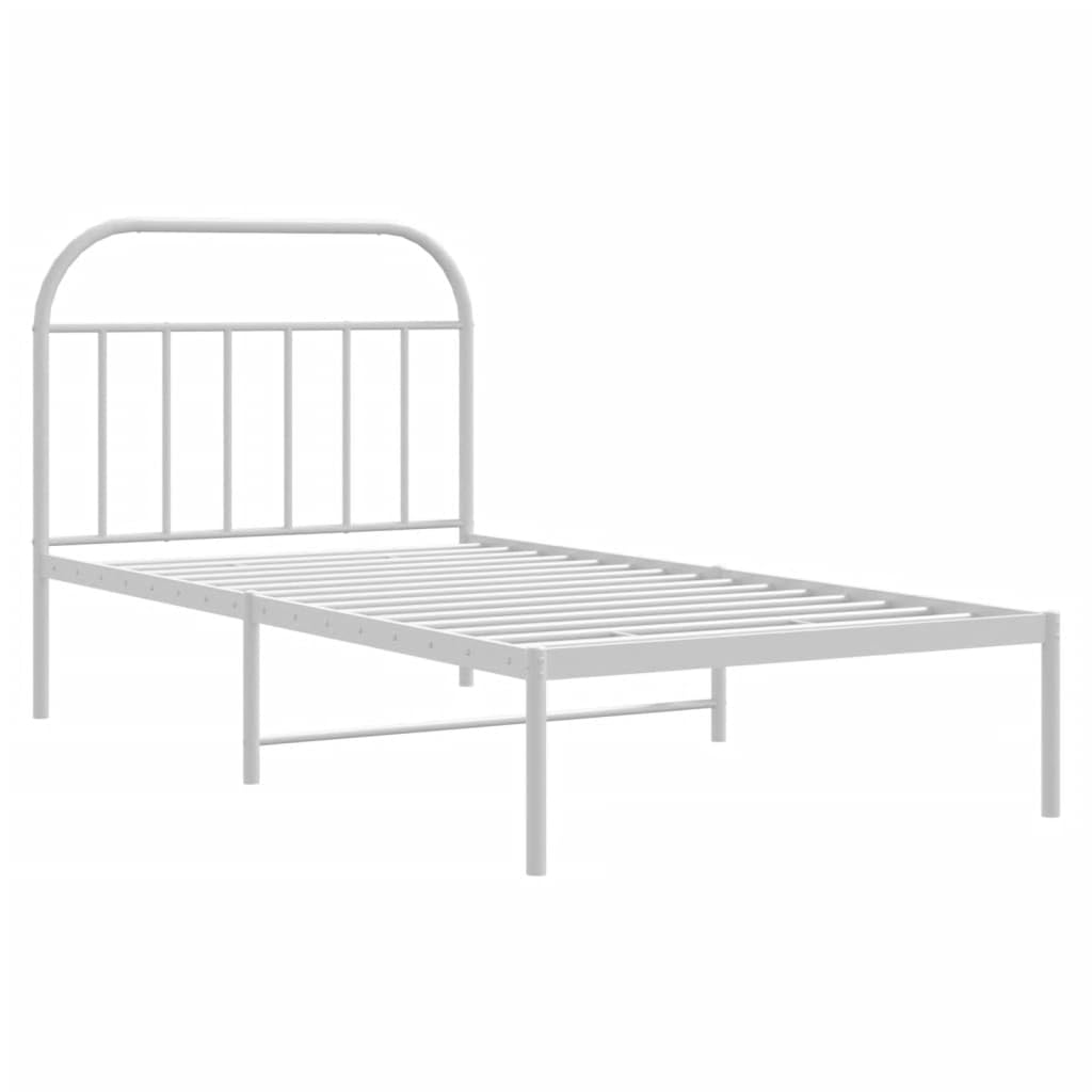 vidaXL Metal Bed Frame with Headboard - Robust Steel Construction, Powder-Coated, Under-Bed Storage, Breathable Design - Single Size (39.4&quot; x 74.8&quot;) - White