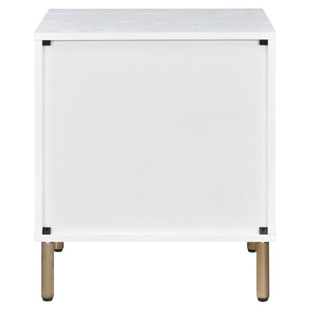 Acme Myles Wooden Storage Nightstand in White and Champagne and Gold
