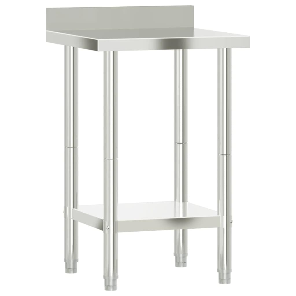vidaXL Stainless Steel Kitchen Work Table 21.7"x21.7"x36.6" with Backsplash - Durable Prep Station with Storage for Commercial Use, Adjustable Feet