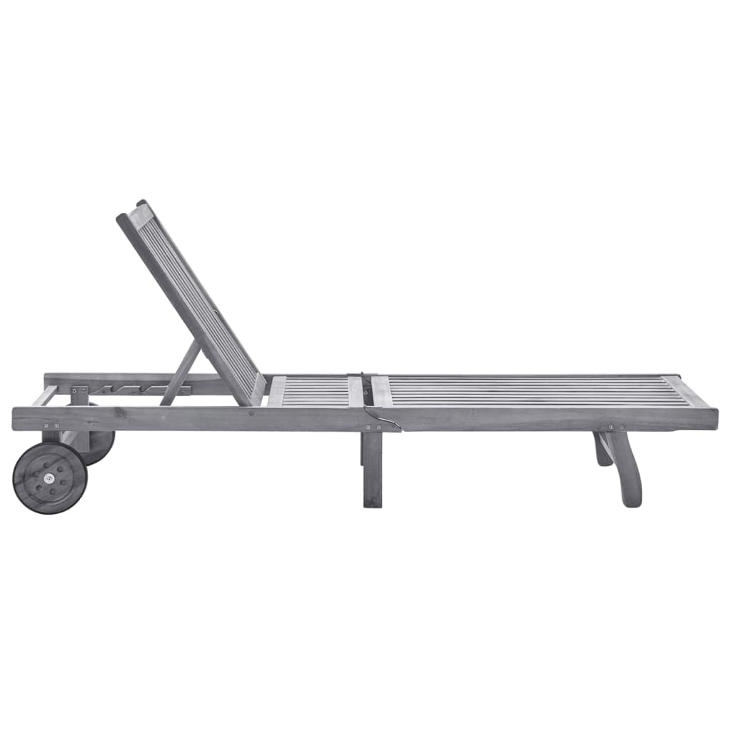 vidaXL Solid Acacia Wood Patio Sun Lounger with Adjustable Backrest and Footrest, Gray Cushion Included, Suitable for Outdoor Use