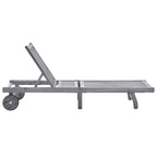 vidaXL Solid Acacia Wood Patio Sun Lounger with Adjustable Backrest and Footrest, Gray Cushion Included, Suitable for Outdoor Use