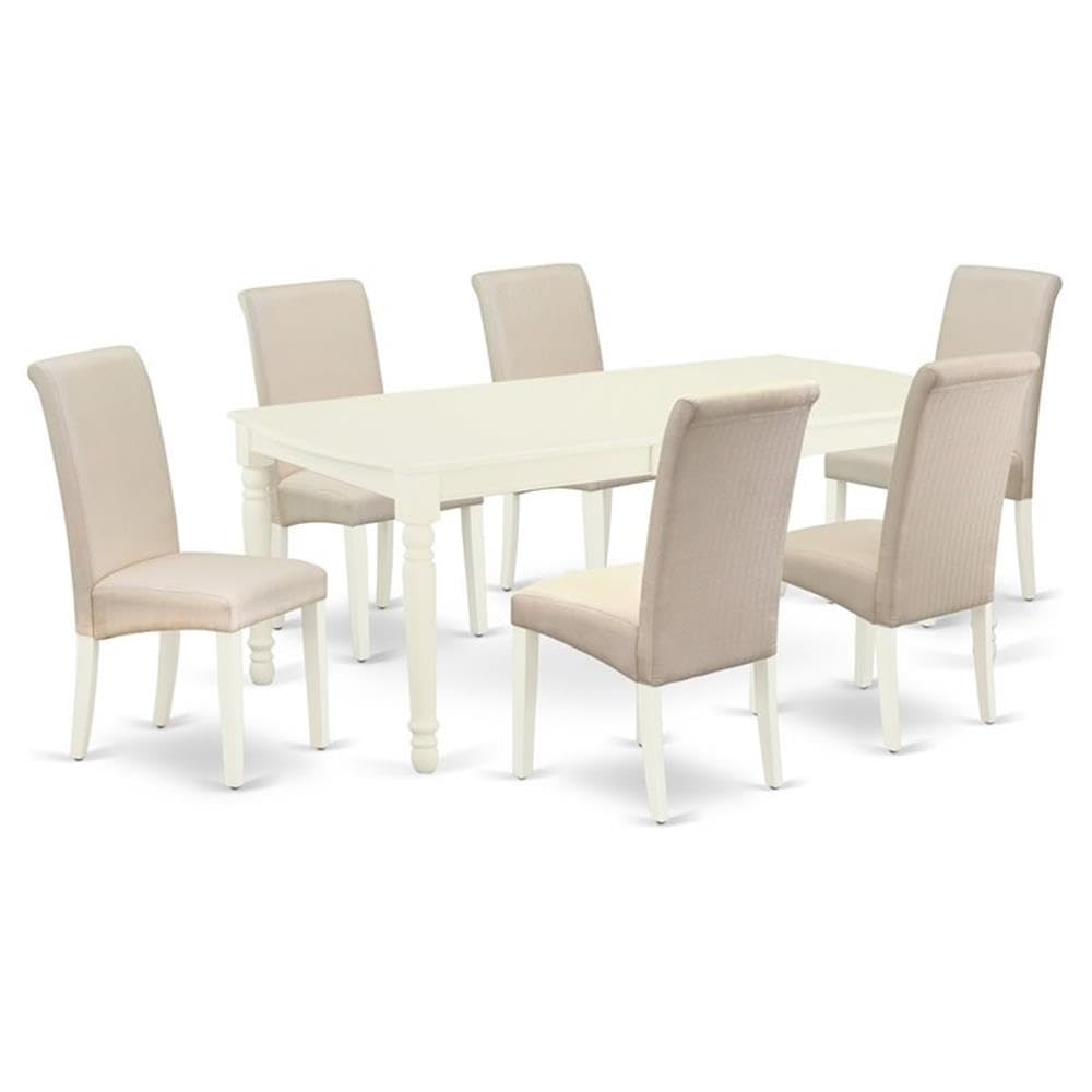 East West Furniture Doba7-Lwh-01 7 Piece Kitchen Table Set Consist Of A Rectangle Dining Table With Butterfly Leaf And 6 Cream Linen Fabric Parson Dining Chairs, 42X78 Inch, Linen White