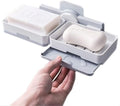 VEQQISTE Plastic Wall Mounted Double Layers Soap Dish Saver with Drain Tray, Adhesive Sponge Holder NoDrilling Soap Holder for