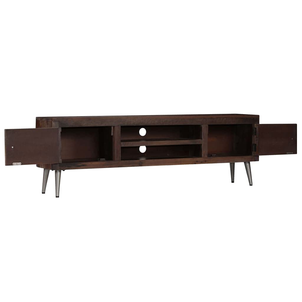 vidaXL TV Stand/Lowboard/Sideboard of 55.1&quot;x11.8&quot;x17.7&quot;, Made of Solid Reclaimed Wood, Features Steel Legs, Two Cabinets & One Shelf, Suitable for Living Room, Easy Assembly, Brown