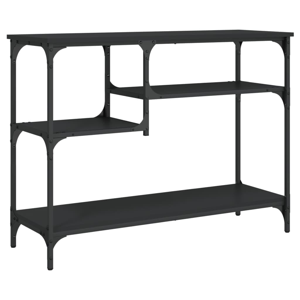 vidaXL Black Engineered Wood Metal Frame Console Table - Industrial Hallway Table with Shelves for Living Room Storage, 39.4"x13.8"x29.5"