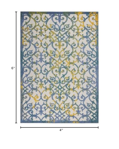 HomeRoots Ivory Blue 100% Polypropylene 4’ x 6’ Ivory and Blue Indoor Outdoor Area Rug