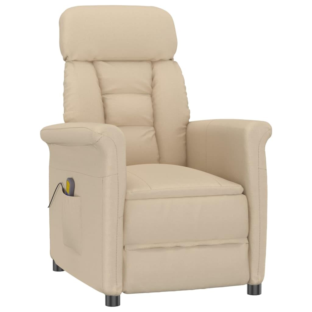 vidaXL Modern Faux Suede Leather Massage Recliner - Cream Color, Adjustable Footrest and Backrest, 6-Point Vibration Massaging Function, Durable Upholstery with Thick Padding