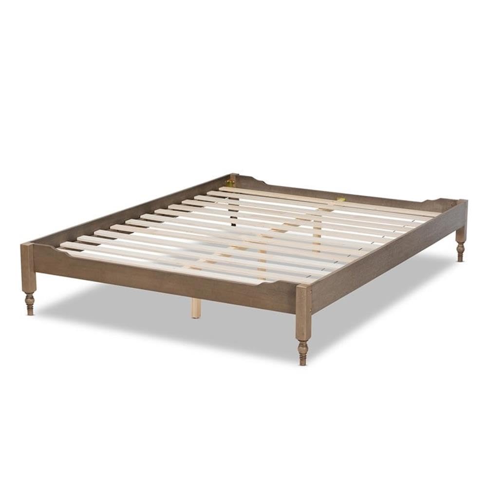 Baxton Studio Laure French Bohemian Weathered Grey Oak Finished Wood Full Size Platform Bed Frame