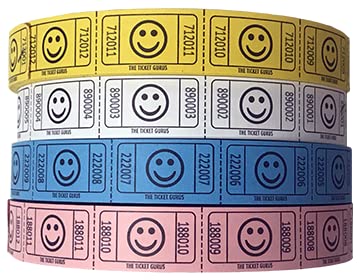 The Ticket Gurus-(4) Single Smile Rolls- 2000 Tickets Per Roll-Blue/Pink/White/Yellow