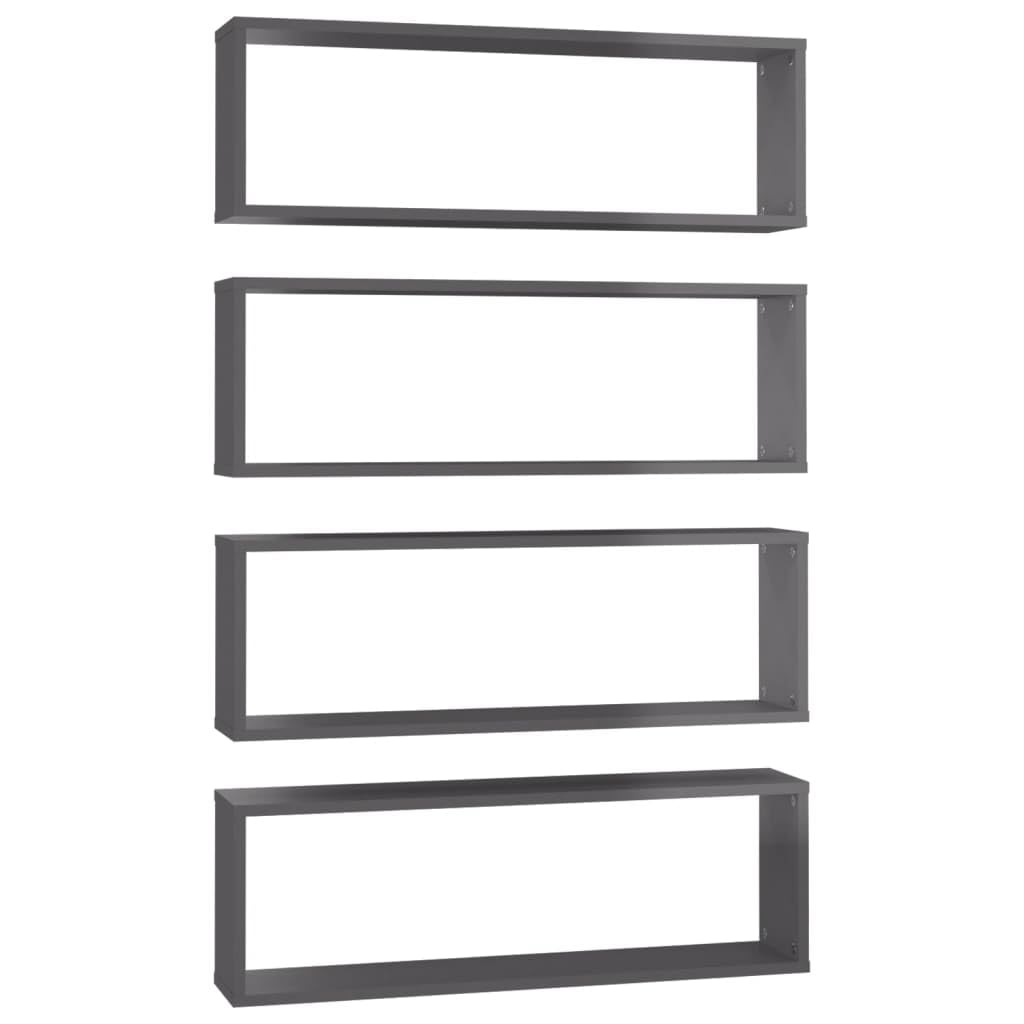 vidaXL Wall Cube Shelves 4 pcs High Gloss Gray 31.5&quot;x5.9&quot;x10.4&quot; Engineered Wood