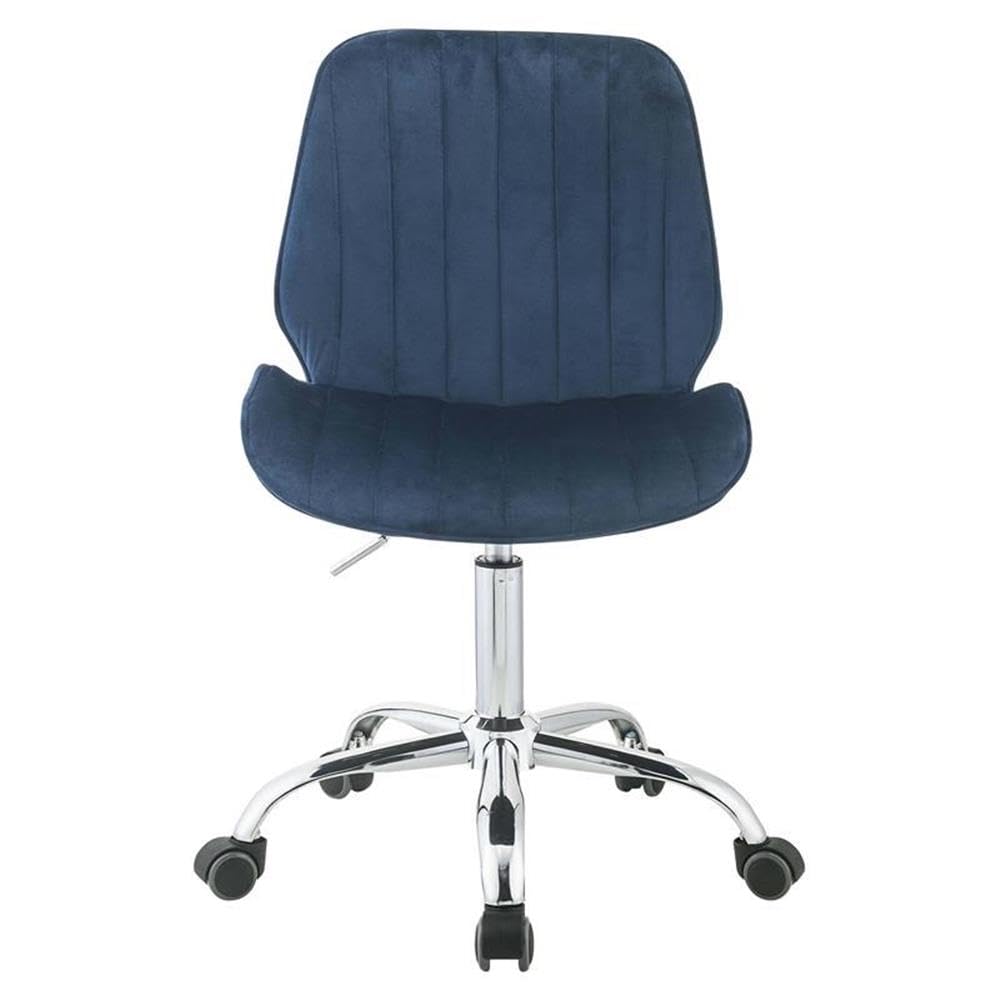 Acme Muata Tufted Velvet Armless Office Chair in Twilight Blue and Chrome