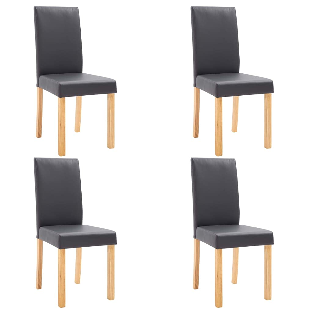 vidaXL Set of 4 Gray Artificial Leather Dining Chairs with Wooden Legs, Comfortable Thick Padding, Modern Design, Easy Assembly, Indoor Use, Ideal for Kitchen and Dining Room