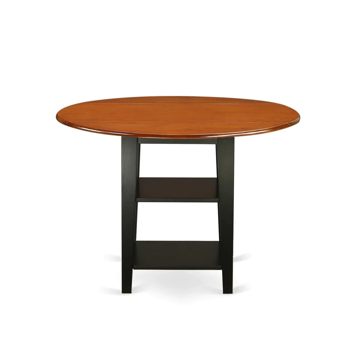 East West Furniture SUT-BCH-T Sudbury Dining Room Table - a Round kitchen Table Top with Dropleaf & 2 shelves, 42x42 Inch, Black & Cherry