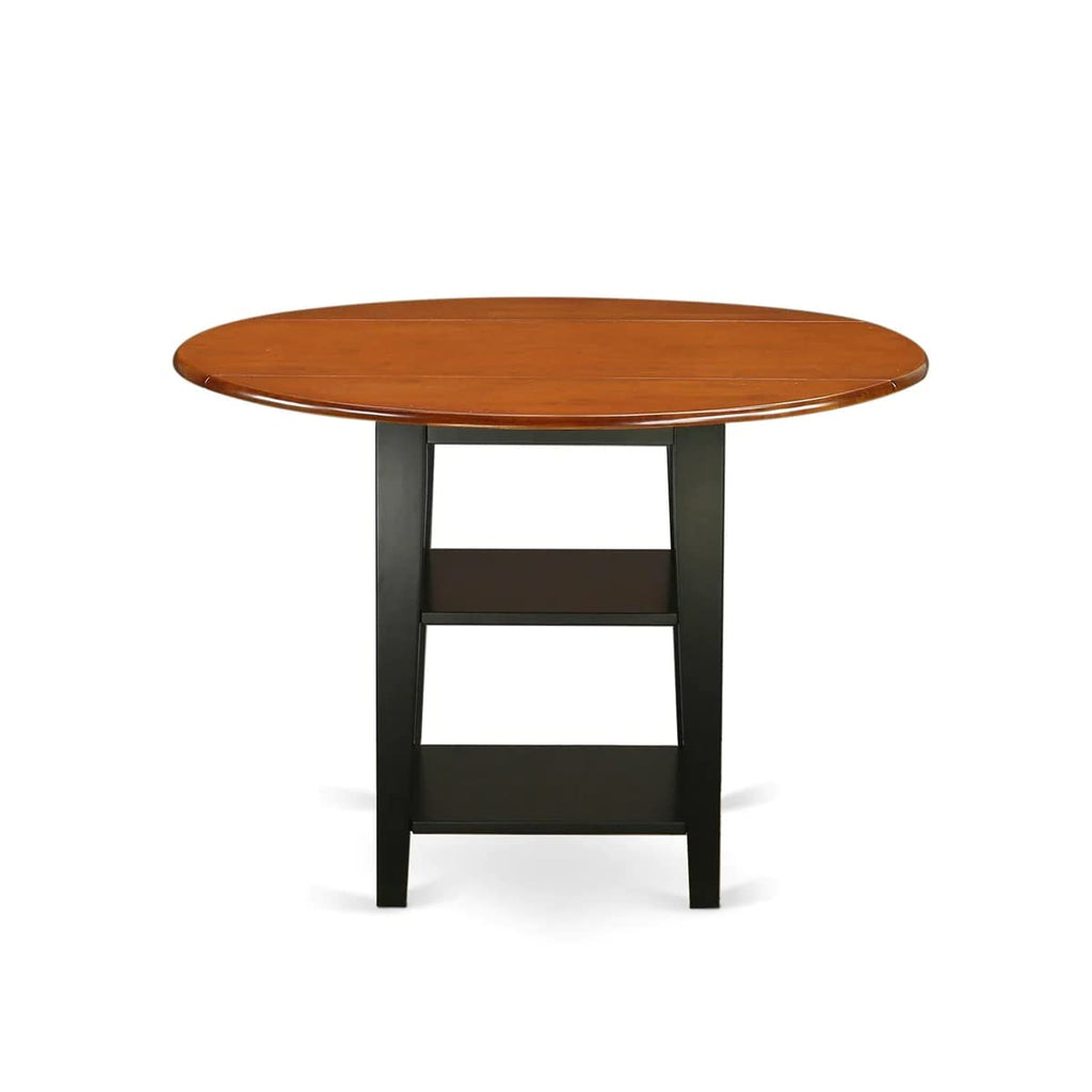 East West Furniture SUT-BCH-T Sudbury Dining Room Table - a Round kitchen Table Top with Dropleaf & 2 shelves, 42x42 Inch, Black & Cherry