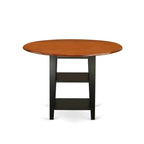 East West Furniture SUT-BCH-T Sudbury Dining Room Table - a Round kitchen Table Top with Dropleaf & 2 shelves, 42x42 Inch, Black & Cherry