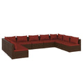 vidaXL Poly Rattan 9 Pc Patio Lounge Set - Brown with Cinnamon Red Cushions, Lightweight, Durable, with Modular Design and Comfortable Fabric Cushions