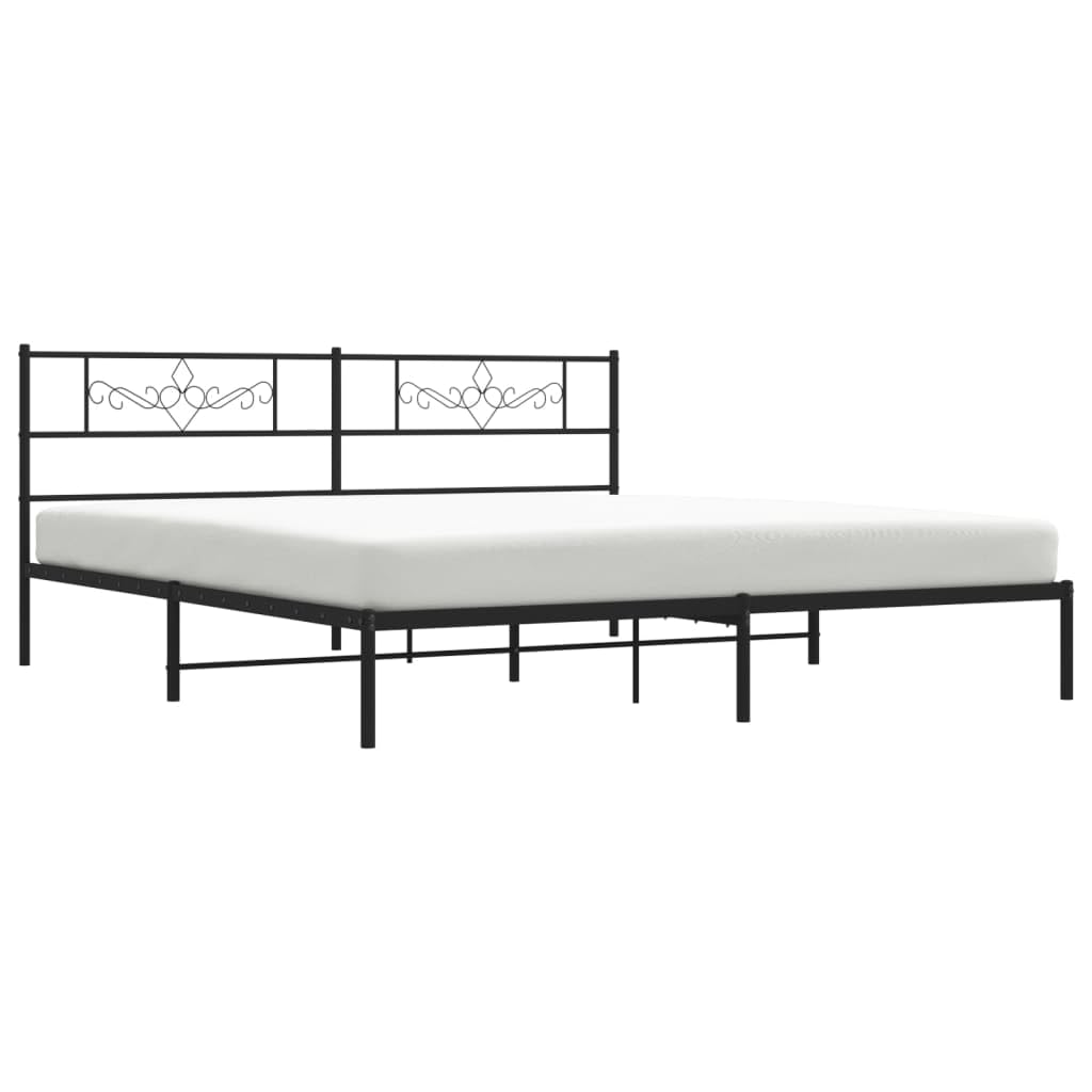 vidaXL 12 Inch Modern Black California King Bed Frame with Headboard, Sturdy Metal Platform Bed Frame & Slats, Extra Under Bed Storage, No Box Spring Needed, Without Mattress