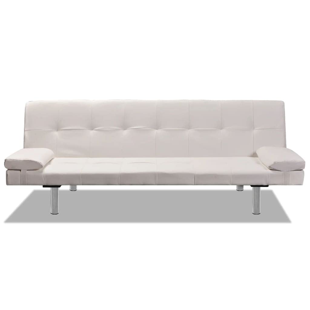 Vidaxl Sofa Bed, Convertible Sectional Sofa Bed With Two Pillows, Couch For Living Room, Modern Style, Artificial Leather Adjustable Cream White