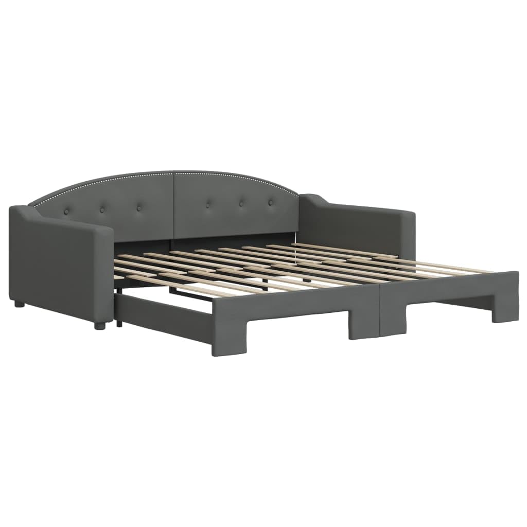 vidaXL 2-in-1 Daybed with Trundle - Convertible Sofa Bed, Breathable Fabric, Metal and Wood Frame, Dark Gray, Ideal for Living Room and Bedroom