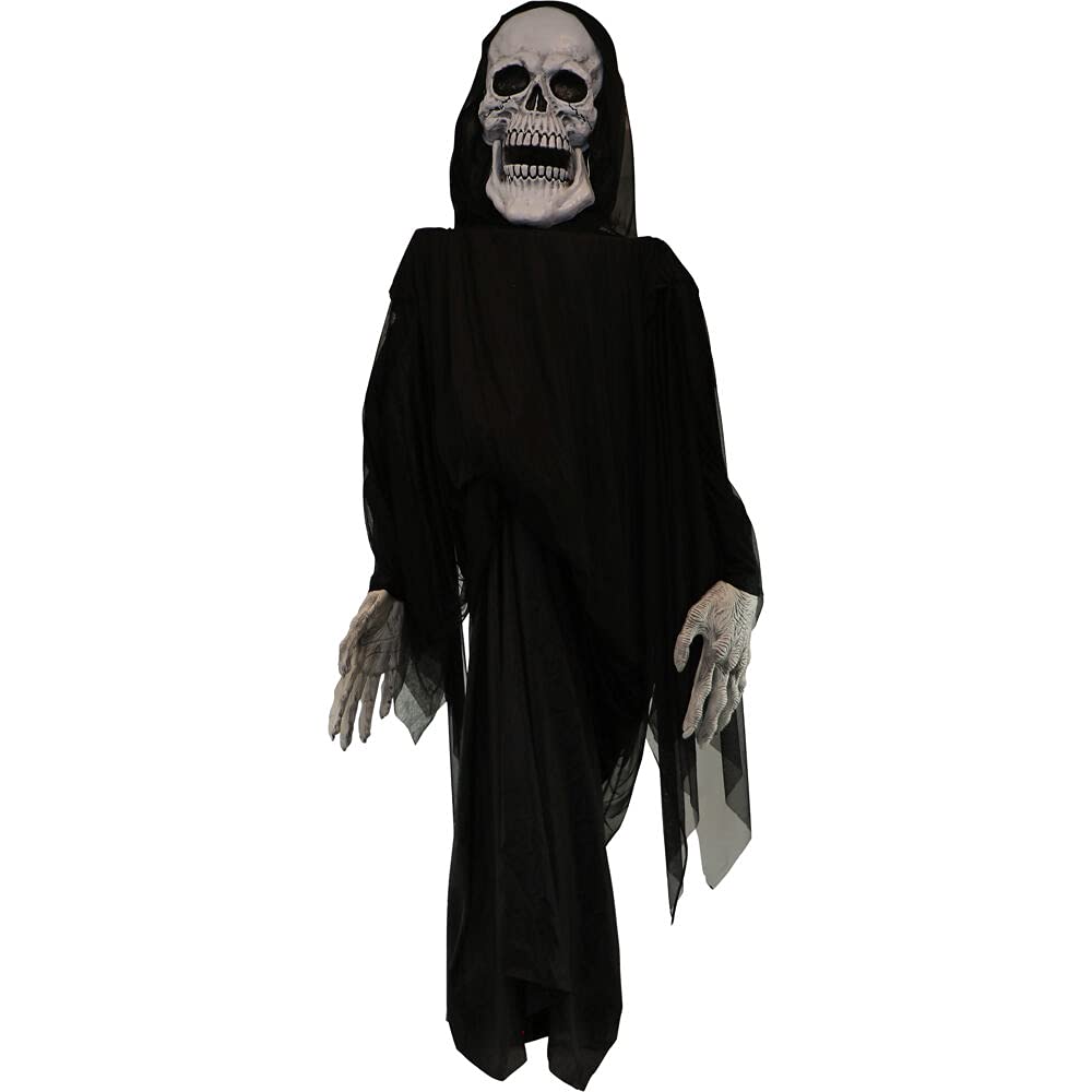 Haunted Hill Farm 12 Ft. Giant Talking Halloween Reaper, Dressed In Black Cloak & Hood With 4 Voice Greetings, Touch Activated And Battery-Operated