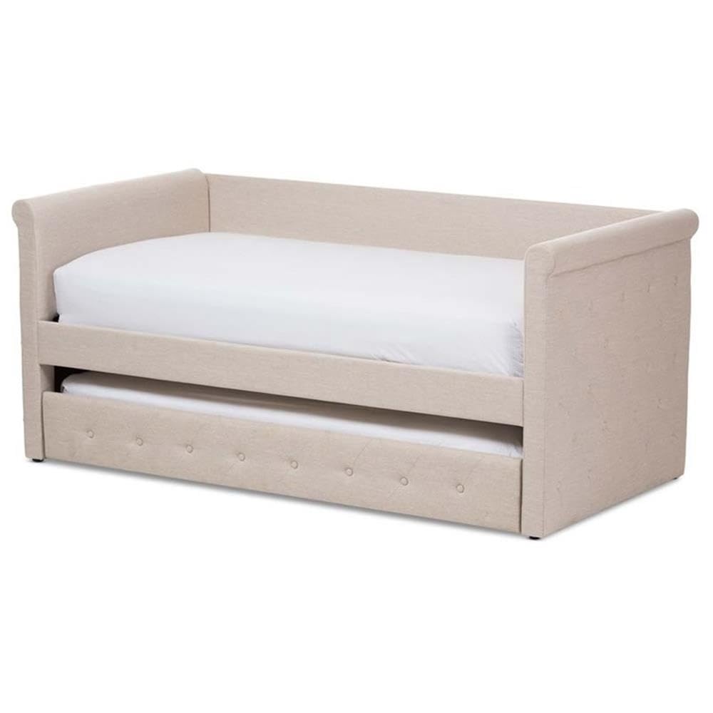 Baxton Studio Alena Modern and Contemporary Light Beige Fabric Daybed with Trundle