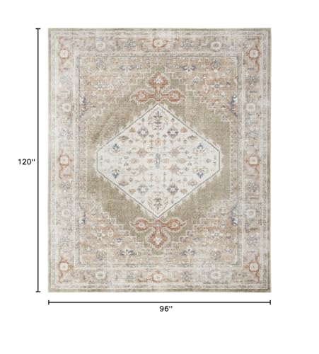 HomeRoots 521733 8 x 10 ft. Sage Oriental Power Loom Distressed Washable Area Rug