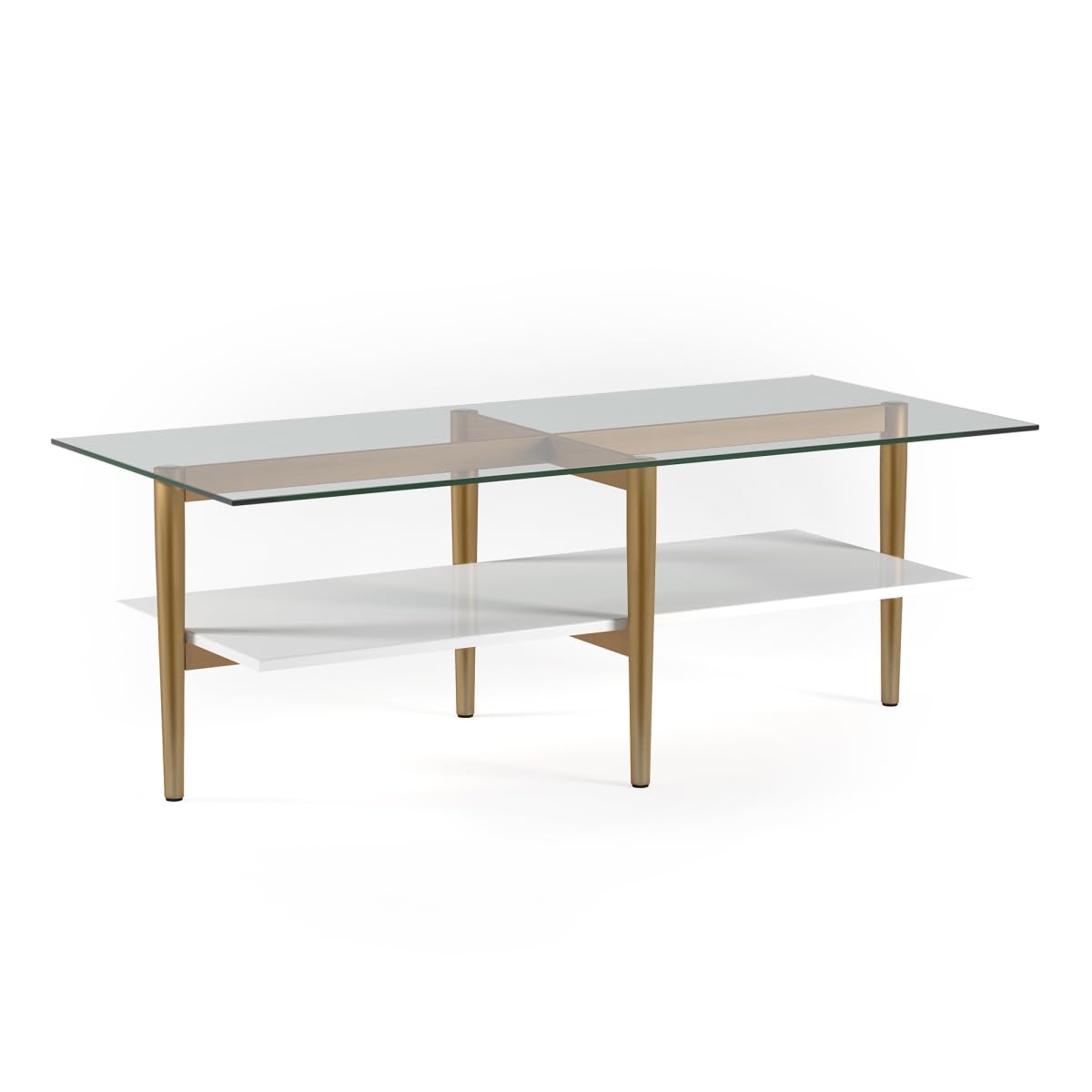 HomeRoots 520947 17 x 47 x 22 in. Gold Glass & White Rectangular Coffee Table with Shelf