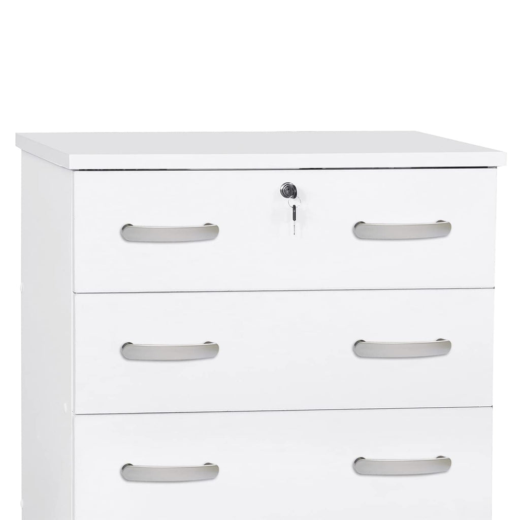 Better Home Products Cindy 4 Drawer Chest Wooden Dresser with Lock in White