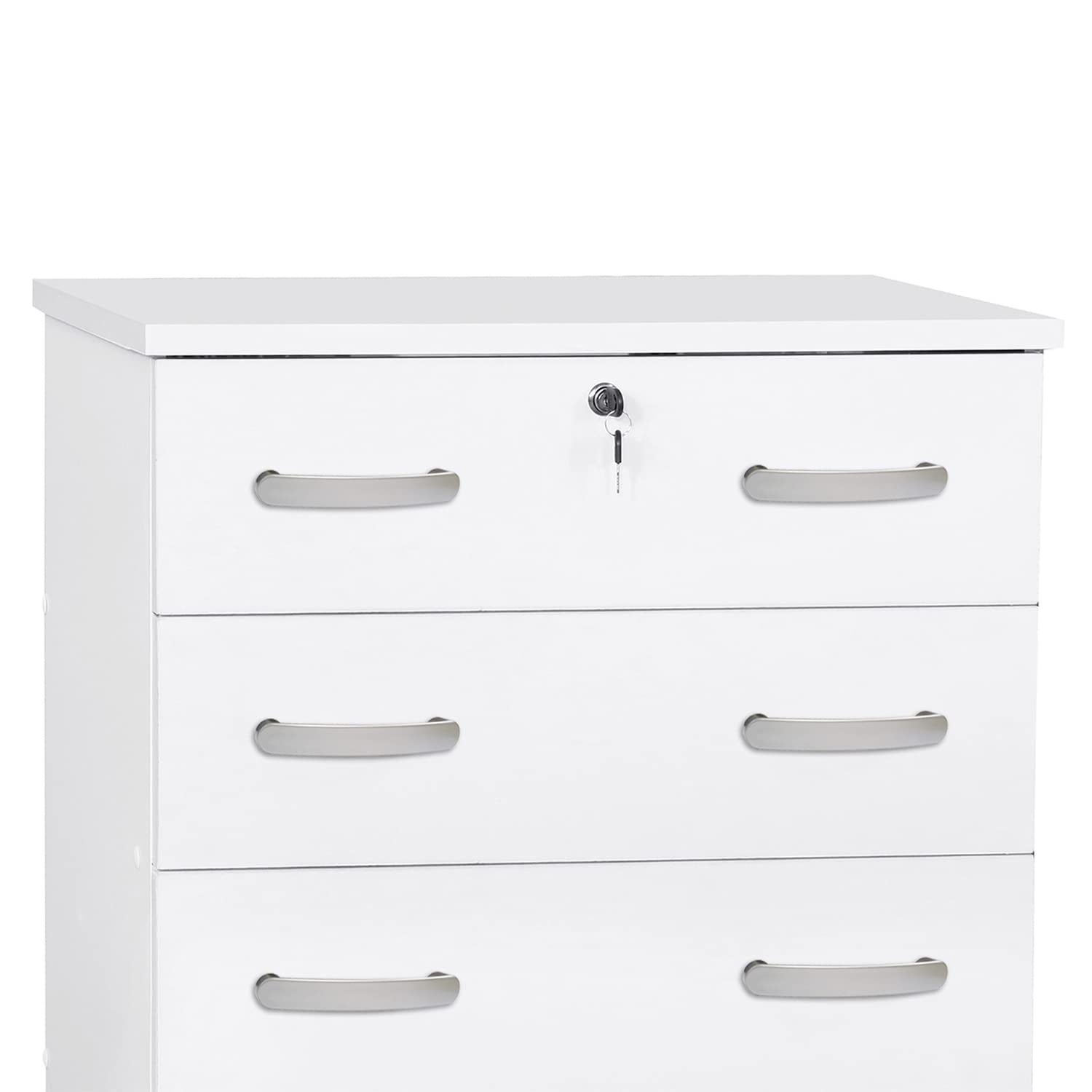 Better Home Products Cindy 4 Drawer Chest Wooden Dresser with Lock in White