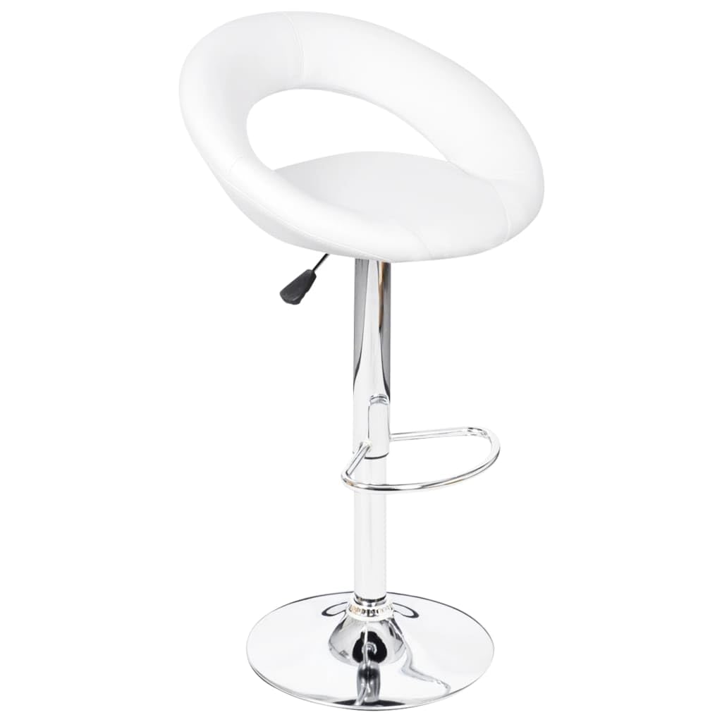 vidaXL Set of 2 Adjustable Height Bar Stools in White Faux Leather -Modern Design-Ergonomically Shaped with Iron Footrest