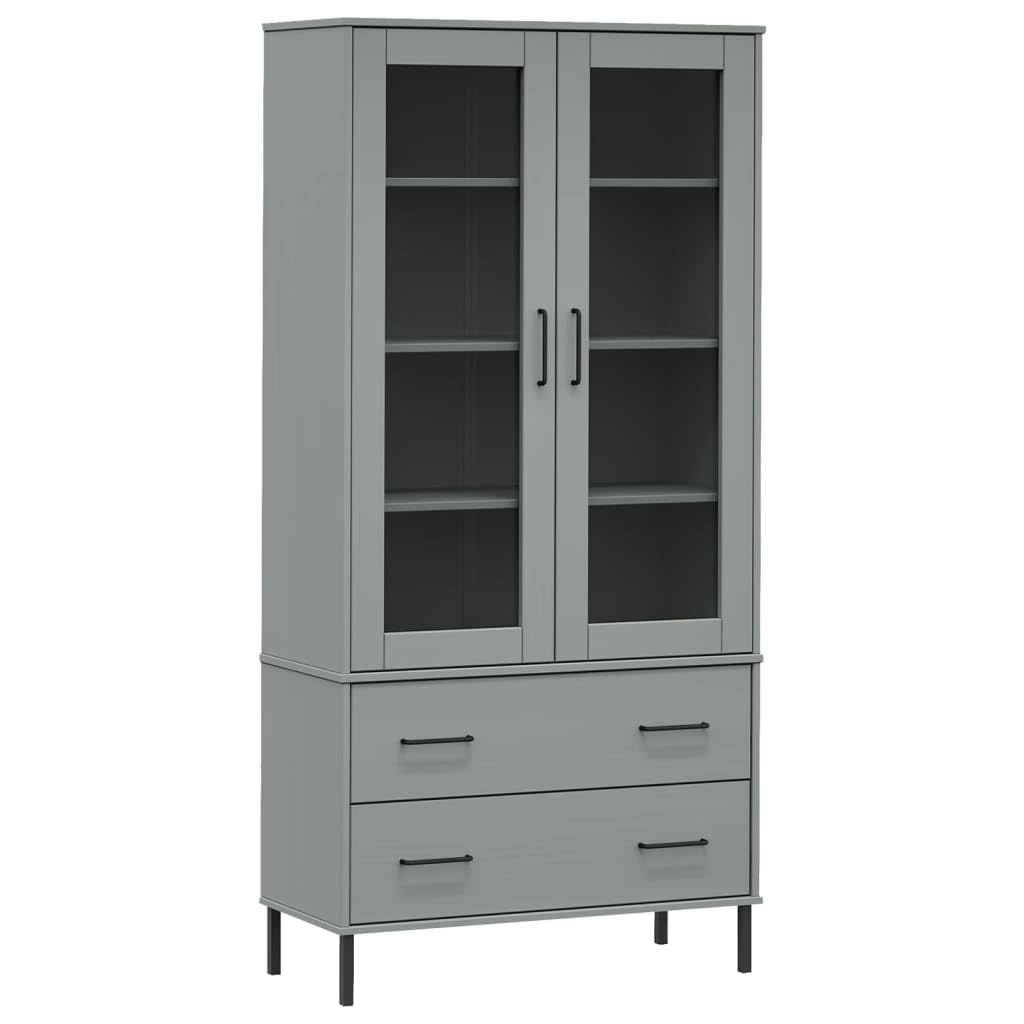 Bookcase with Metal Legs Gray 33.5&quot;x13.8&quot;x67.9&quot; Solid Wood OSLO