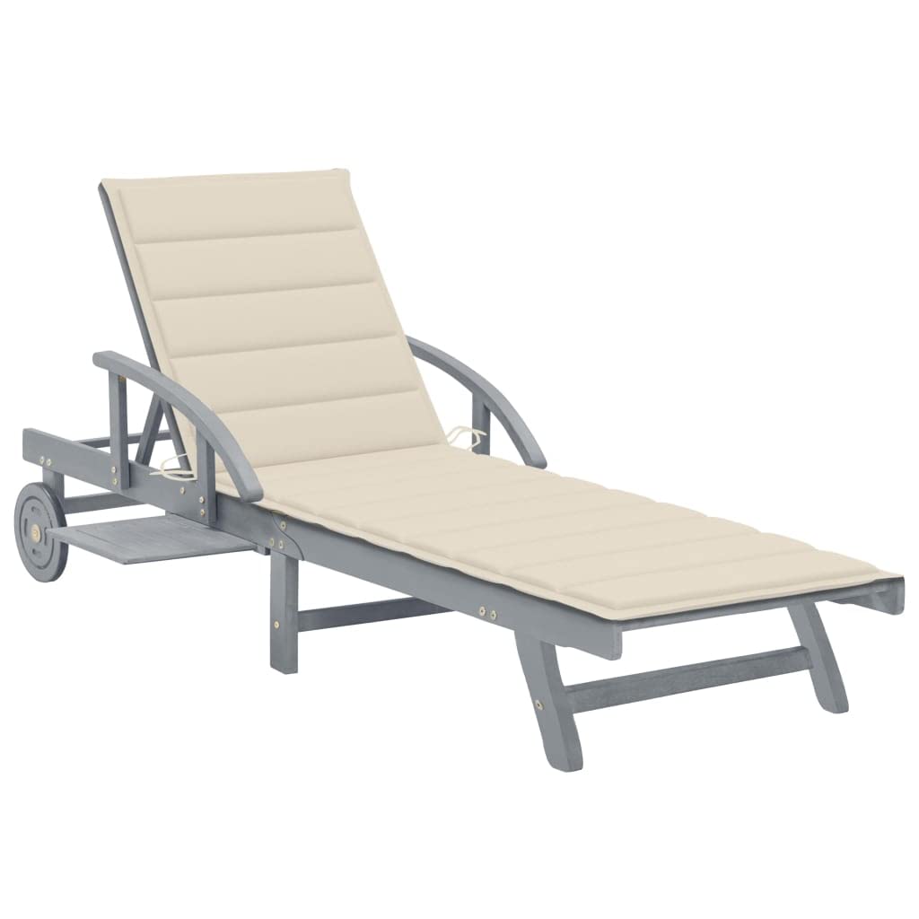 vidaXL Patio Lounge Chair, Outdoor Chaise Lounge Chair with Backrest, Folding Sunlounger, Sunbed for Yard Poolside, Retro Style, Solid Acacia Wood