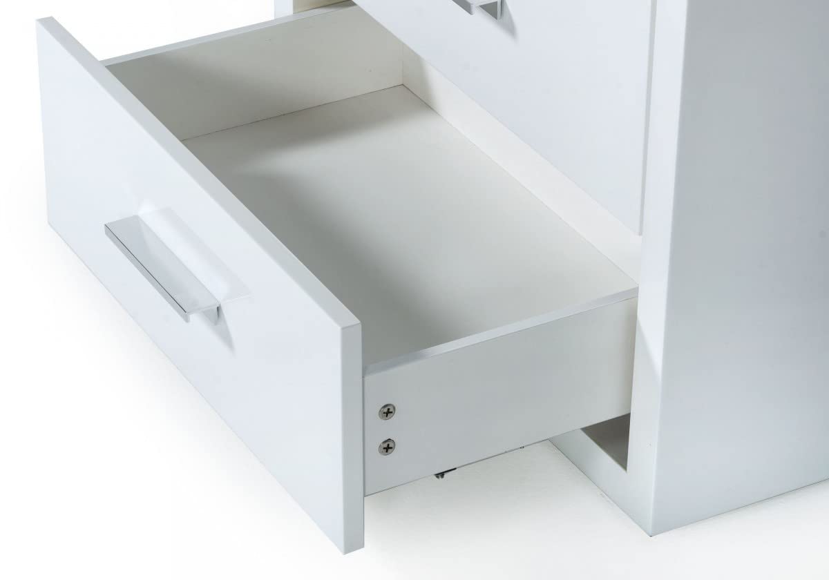 HomeRoots MDF, Steel Modern Glossy White Box Nightstand - Thumbnail 2