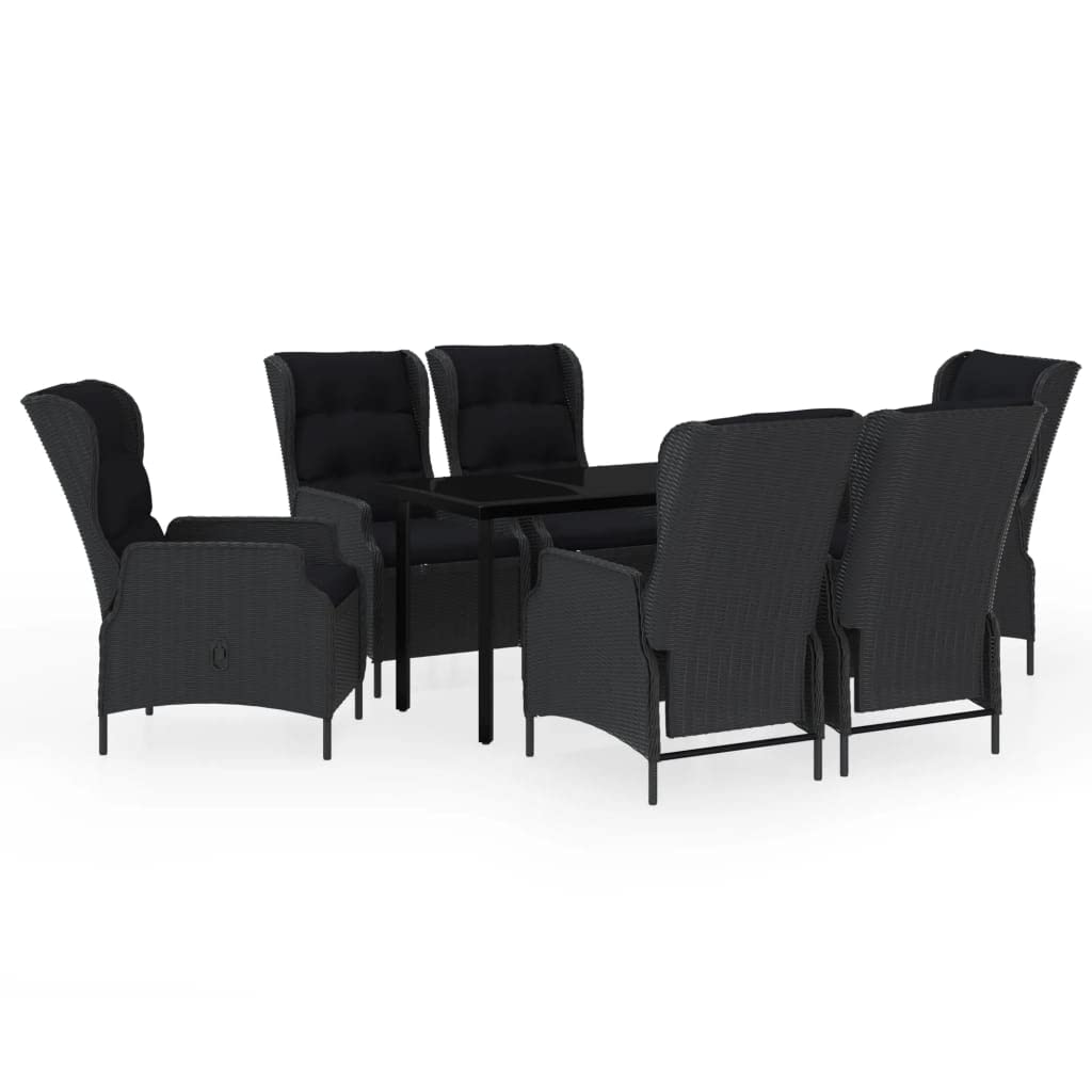 vidaXL Outdoor Patio Dining Set- 5 Piece Dark Gray Rattan Chairs & Table Set with Cushions and Adjustable Reclining Function for Garden, Backyard, Balcony Entertainment