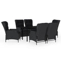 vidaXL Outdoor Patio Dining Set- 5 Piece Dark Gray Rattan Chairs & Table Set with Cushions and Adjustable Reclining Function for Garden, Backyard, Balcony Entertainment