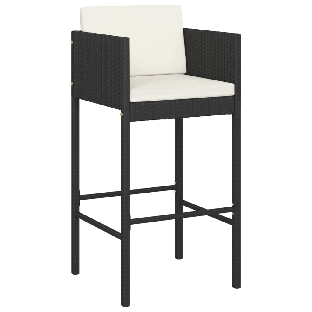 vidaXL 4-Set Modern Poly Rattan Bar Stools with Cushions in Black - Sturdy, Weather-Resistant Outdoor Furniture with Steel Frame, Lightweight and Ideal for Garden Parties, BBQs