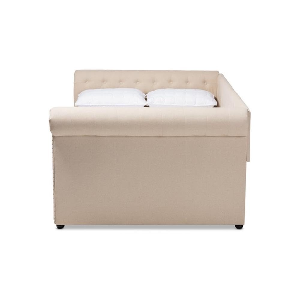 Baxton Studio Mabelle Modern and Contemporary Beige Fabric Upholstered Queen Size Daybed
