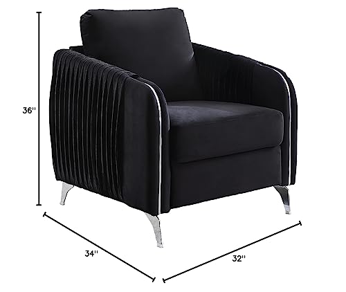Lilola Home Hathaway Black Velvet Modern Chic Accent Armchair