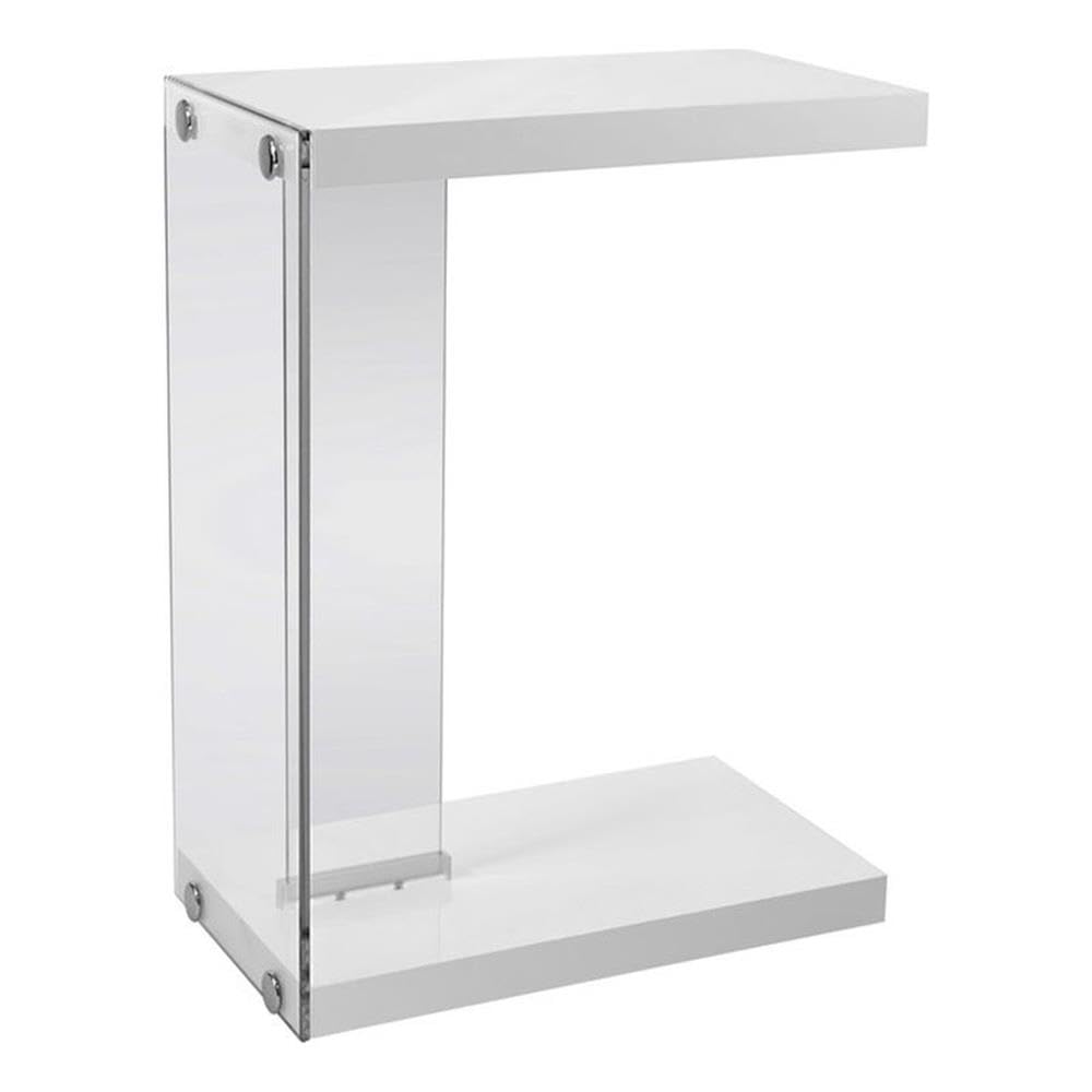 Monarch Specialties , C Table - Tempered Glass Accent Table, Glossy White C-Table