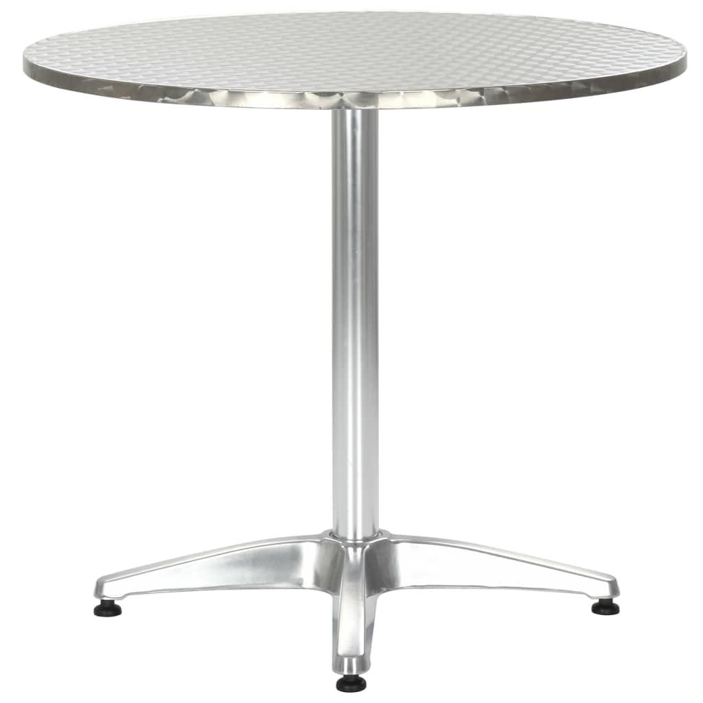 vidaXL Modern Round Patio Table - Silver Outdoor Table with Aluminum Frame and MDF Board with Stainless Steel Cover - 31.5"x27.6" - Ideal for Garden, Balcony or Patio