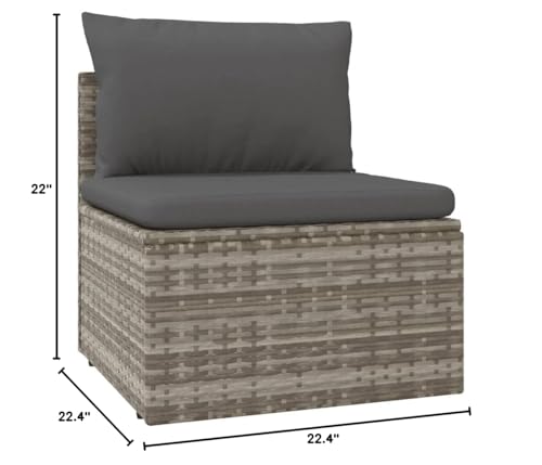 vidaXL Patio Middle Sofa with Cushion Gray 22.4&quot;x22.4&quot;x22&quot; Poly Rattan