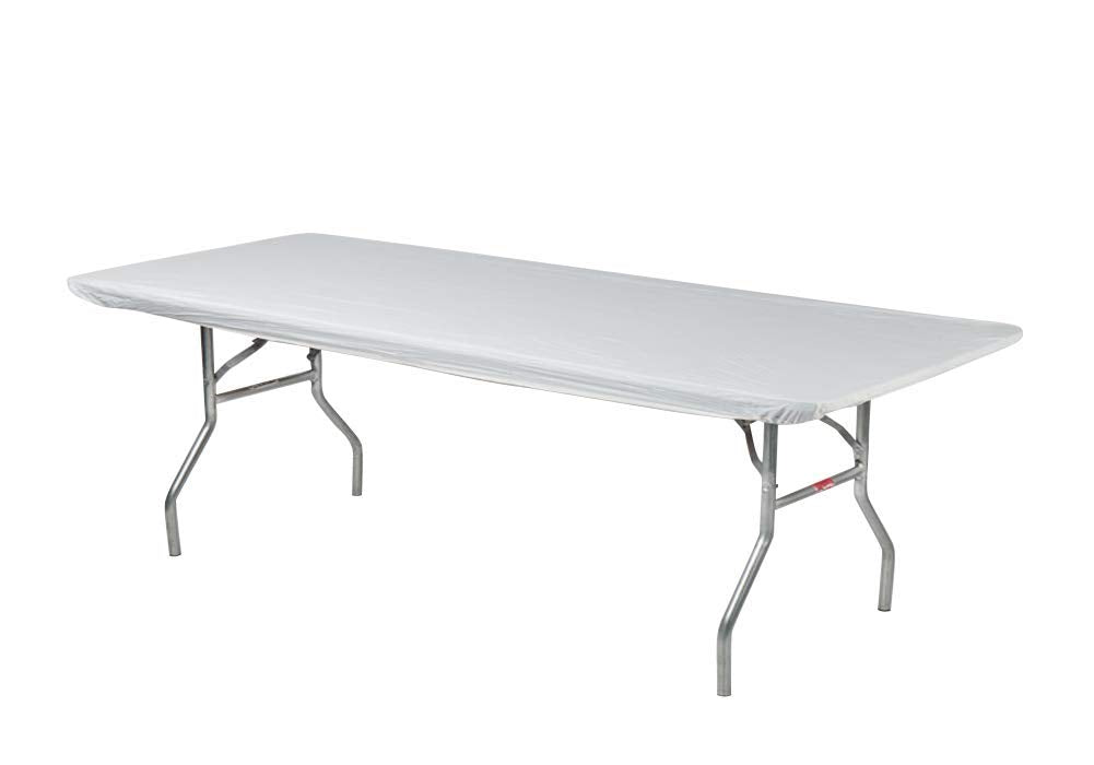 Kwik-Covers 8' Rectangular Plastic Table Covers 30' X 96' (8 Feet), Bundle Of 10 - Indoor Or Outdoor Fitted Table Covers For Banquet Tables (10 Pack, White)
