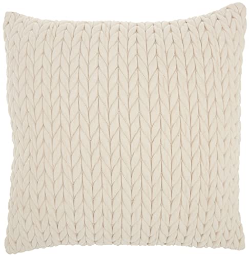 HomeRoots 100% Polysuede Ivory Chunky Braid Throw Pillow