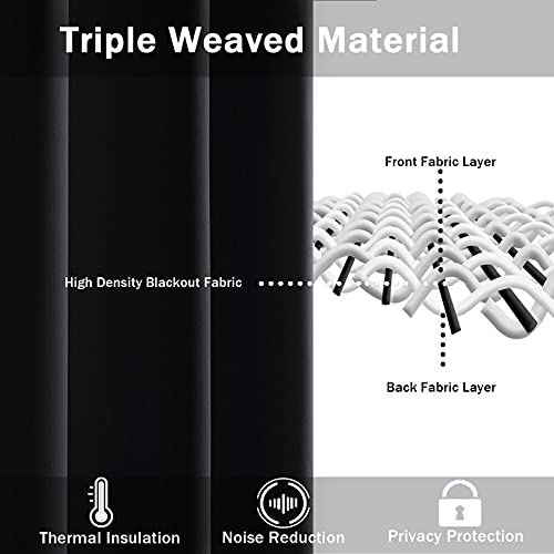 Jiuzhen Black Blackout Curtains With Tiebacks - Thermal Insulated, Light Blocking And Noise Reducing Grommet Curtain Drapes For Bedroom And Living Room, Set Of 2 Panels, 42 X 54 Inch Length