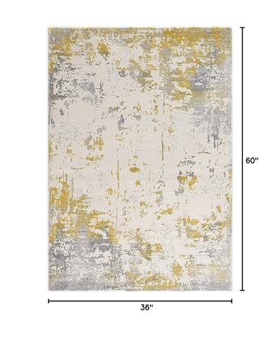 HomeRoots 100% High Grade Polypropylene 3â€ x 5â€ Gold and Gray Abstract Area Rug