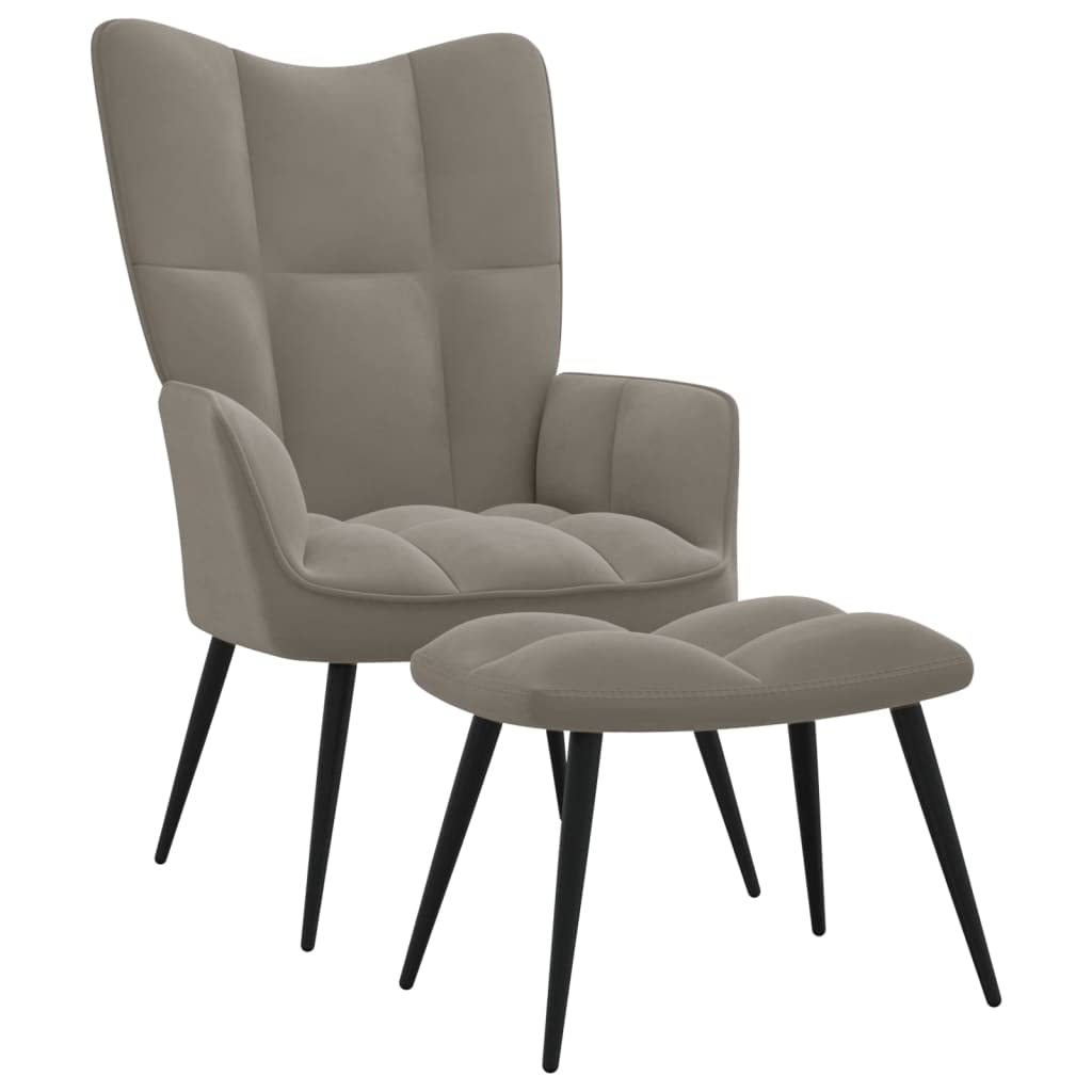 vidaXL Light Gray Velvet Relaxing Chair and Stool - Modern Design, Comfortable Foam Padding, Steel Frame, Perfect for Home Décor, Living Room, Bedroom, Lounge, or Office