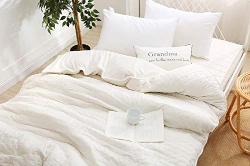 F.Y.Dreams Duvet Cover For Weighted Blanket 60X80 Inches With 8 Ties/Minky Square Quilted/Off-White