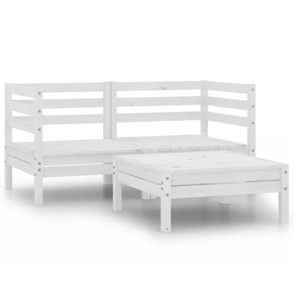 vidaXL Patio Lounge Set - 3 Piece, Solid Pinewood Material, Modular Design, Ideal for Outdoor and Indoor Use, Minimal Maintenance, White