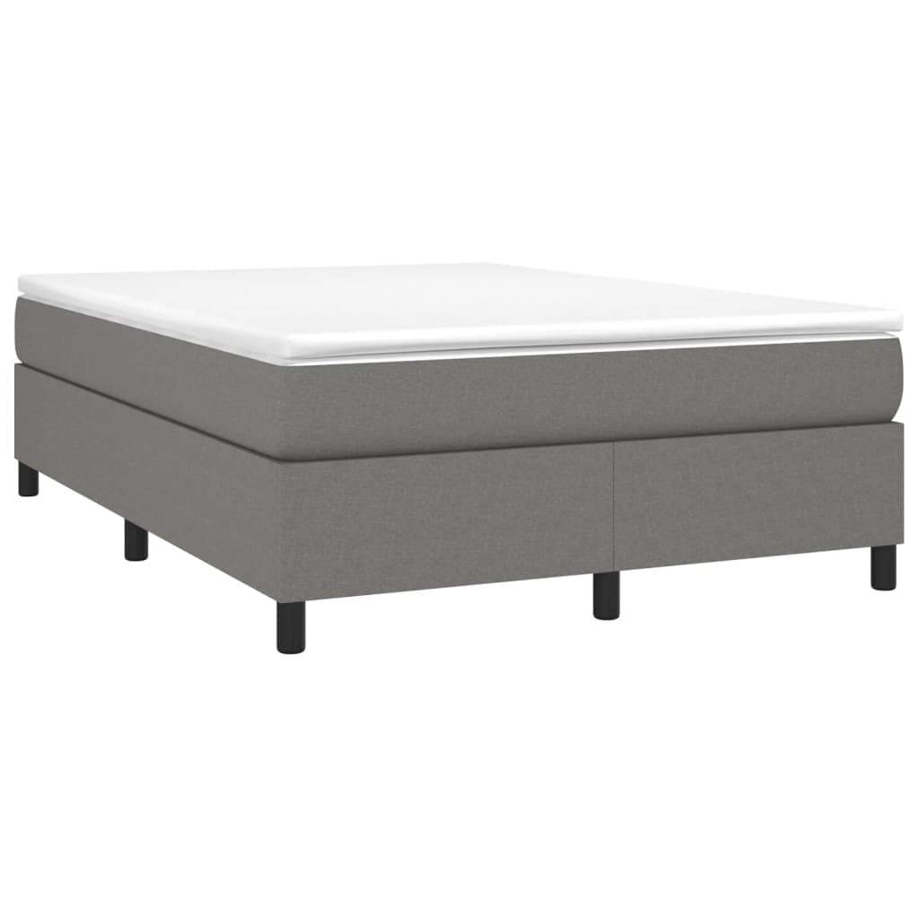 vidaXL Box Spring Bed with Medium-Hard Mattress and Plywood Slats - Modern Dark Gray Fabric Double Bed